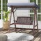 Brown Wooden Outdoor Porch Swing with A-Shaped Stand and Grey Tilt Canopy Ideal for 2 Person